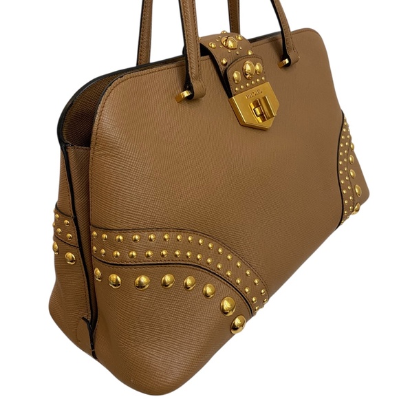 Prada Saffiano Cuir Studded Promenade Shoulder Bag – Authentic COA, Card & Strap - Picture 5 of 16